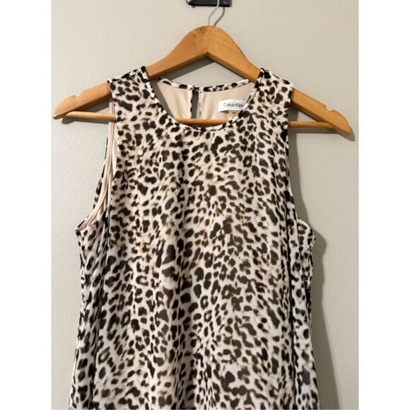 Calvin Klein Women's 8 Sleeveless Shift Dress Animal Print Tan Brown Cheetah - Picture 3 of 9